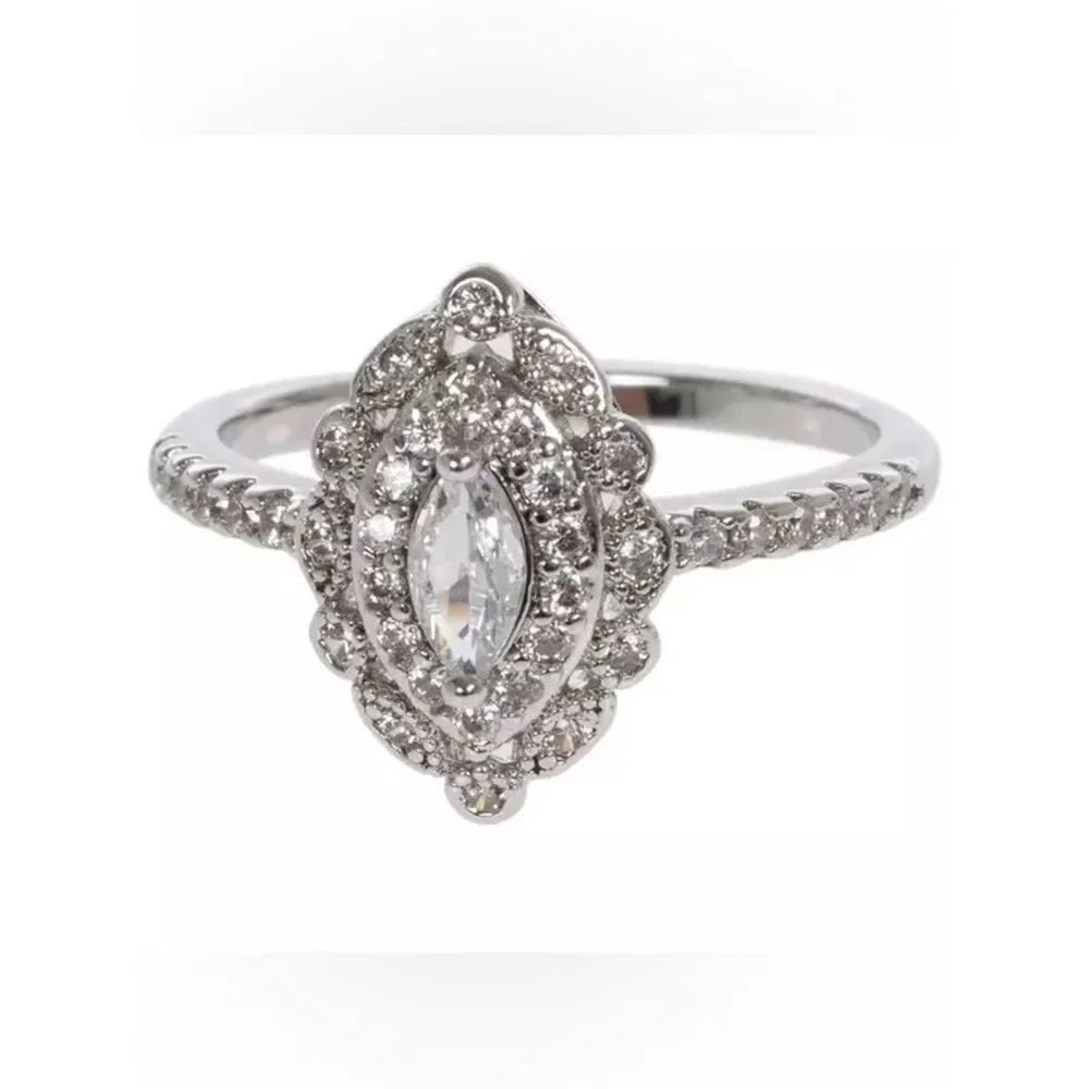 New Layered Marquise Cubic Zirconia Ring - Size 6